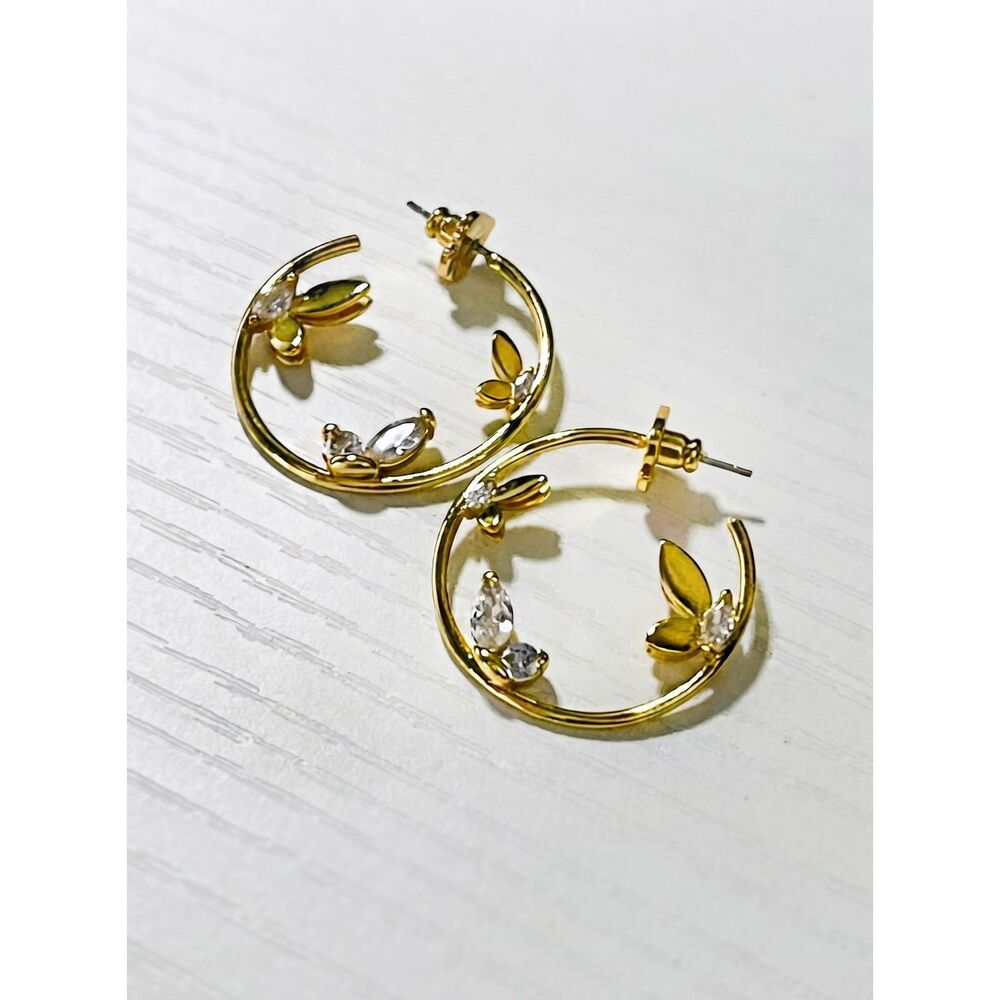 KATE SPADE Gold Crystal Floral Hoop Earrings Wedding Guest